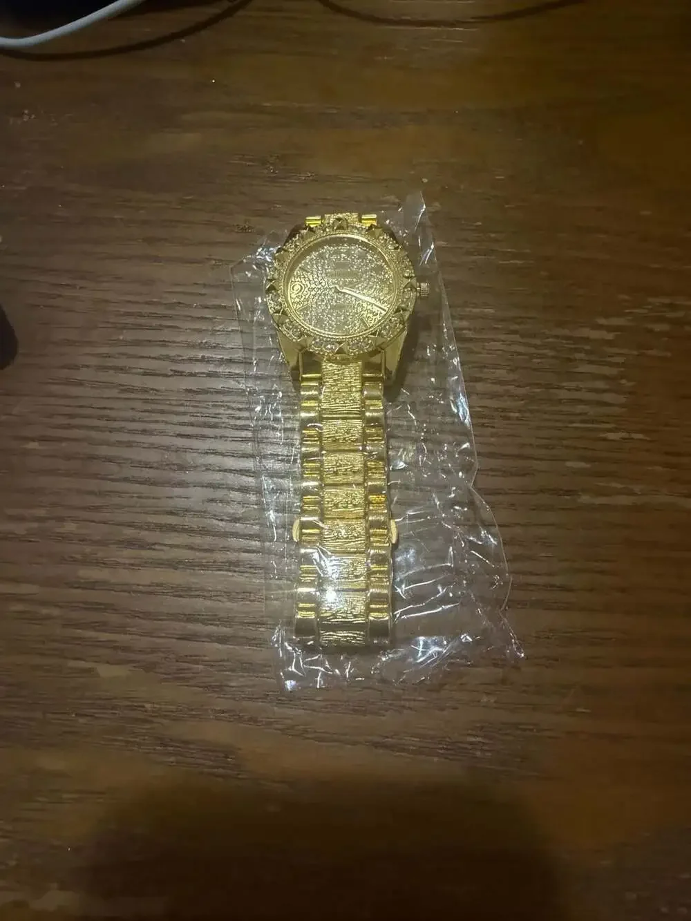 JINK Collection Gold Tone Nugget Watch with Rhinestone Bezel and Pave Dial